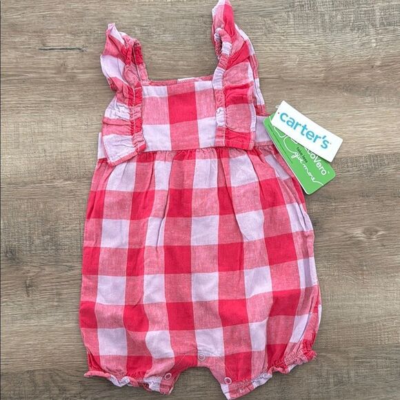 Carter's Linen Pink Plaid Baby Romper - Picture 1 of 3